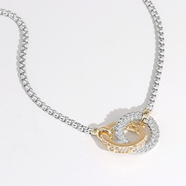 14K Gold Plated CZ Stone Paved double Circle Necklace