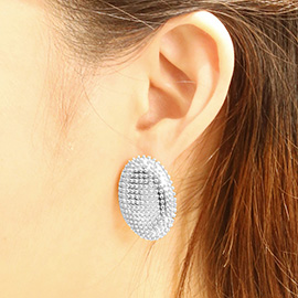 14K White Gold Dipped Beaded Oval Earrings