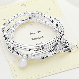 3PCS - Believe Blessed Faith Message Pearl Pigeon Angel Charm Stretchable Religious Bracelets