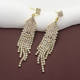 Rhinestone Paved Fringe Chandelier Dangle Evening Earrings