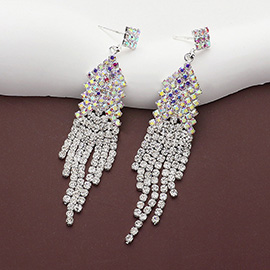 Rhinestone Paved Fringe Chandelier Dangle Evening Earrings