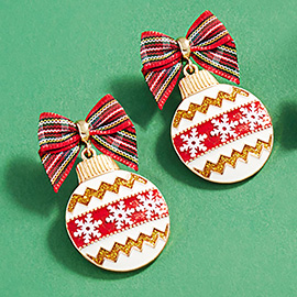 Bow Pointed Enamel Christmas Ornament Dangle Earrings