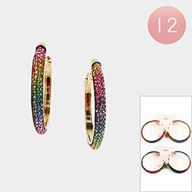 12Pairs - Bling Studded Hoop Earrings