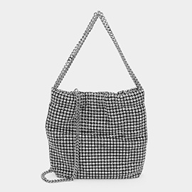 Rhinestone Bling Studded Mesh Bucket Evening Bag / Crossbody Bag