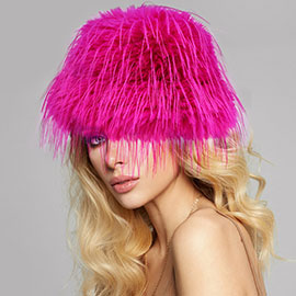 Faux Fur Feather Bucket Hat