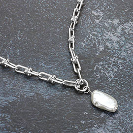 Natural Pearl Pendant Hardware Chain Link Necklace