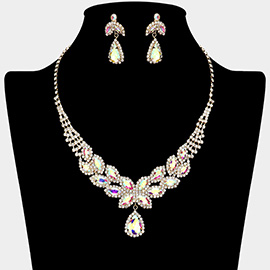 Teardrop Stone Pendant Marquise Embellished Rhinestone Paved Necklace