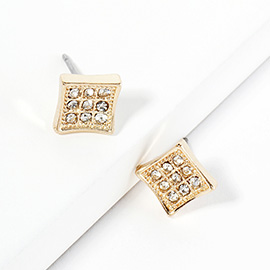 Crystal Paved Mini Square Stud Earrings