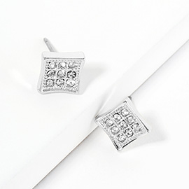 Crystal Paved Mini Square Stud Earrings