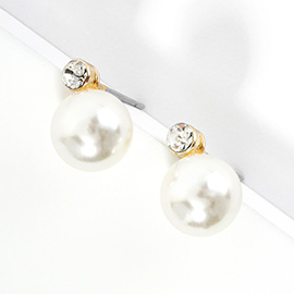 Crystal Stone Pearl Stud Earrings