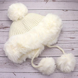 Faux Fur Earmuff Pom Pom Winter Hat