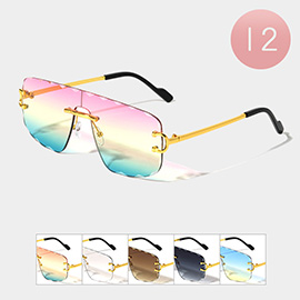 12PCS - Rimless Colored Lens Aviator Sunglasses