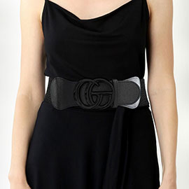 Oversized Metal Buckle Accented Elastic Belt