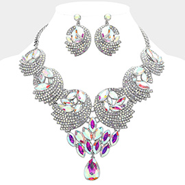 Teardrop Marquise Stone Embellished Rhinestone Paved Abstract Bib Statement Necklace