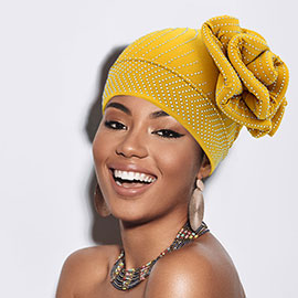 Bling Studded Flower Pointed Turban Hat