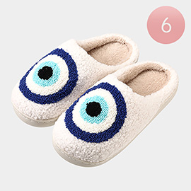 6Pairs - Evil Eye Printed Home Indoor Floor Slippers