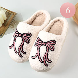 6Pairs - Ribbon Printed Home Indoor Floor Slippers