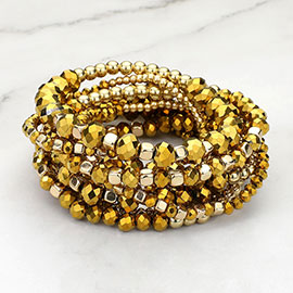 9PCs - Faceted Beaded Stretch Multi Layered Bracelets