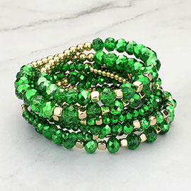 9PCs - Faceted Beaded Stretch Multi Layered Bracelets