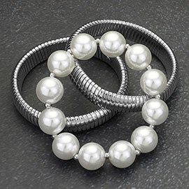 3PCS - Pearl Beaded Snake Stretch Multi Layered Bracelets