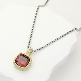 14K Gold Plated Square CZ Stone Pendant Necklace