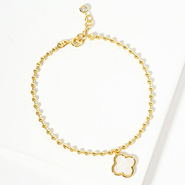 Gold Dipped Mother Of Pearl Quatrefoil Charm Bubble Chain Bracelet