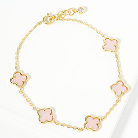 Gold Dipped Natural Stone Quatrefoil Station Bracelet