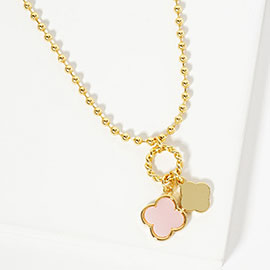 Gold Dipped Double Quatrefoil Pendant Bubble Chain Necklace