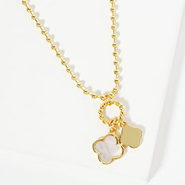 Gold Dipped Double Quatrefoil Pendant Bubble Chain Necklace