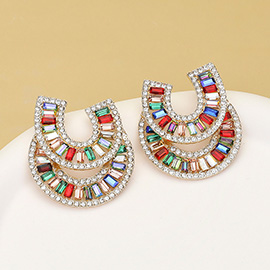 Stone Embellished Double Horseshoe Earrings