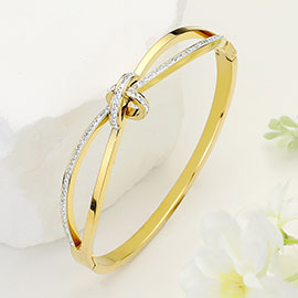 Stainless Steel Stone Paved Knot Hinged Bangle Bracelet