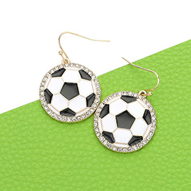 Stone Rim Enamel Soccer Dangle Earrings