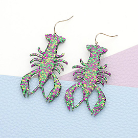 Glittered Mardi Gras Lobster Crawfish Dangle Earrings