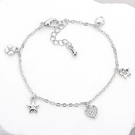 Stone Paved Clover Heart Star Charm Station Bracelet