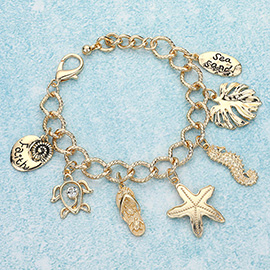 Sea Life Turtle Seahorse Starfish Tropical Leaf Flip Flip Charm Station Bracelet