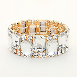 Square Round Glass Stone Cluster Stretch Evening Bracelet