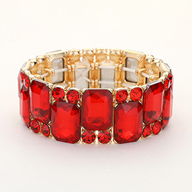 Square Round Glass Stone Cluster Stretch Evening Bracelet