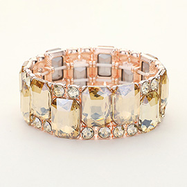 Square Round Glass Stone Cluster Stretch Evening Bracelet