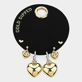 SECRET BOX_Gold Dipped Heart 3Pairs Earrings