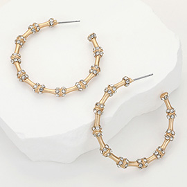 Stone Paved Bamboo Hoop Earrings