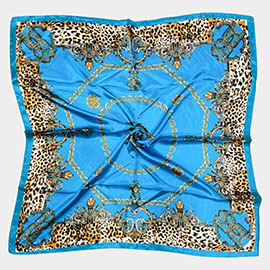 Abstract Leopard Pattern Printed Square Silky Satin Scarf Shawl