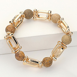 Semi Precious Stone Hardware Beaded Stretch Bracelet