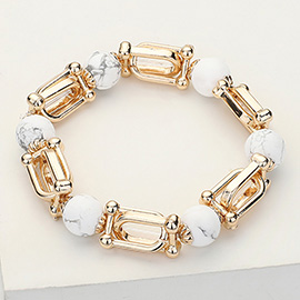 Semi Precious Stone Hardware Beaded Stretch Bracelet