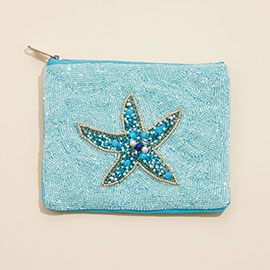 Starfish Stone Seed Beaded Mini Pouch Bag