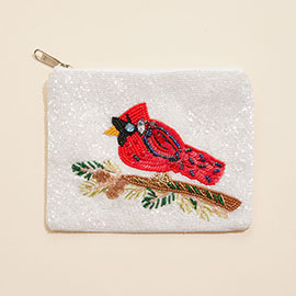 Cardinal Stone Sequin Seed Beaded Mini Pouch Bag