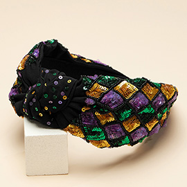 Mardi Gras Sequin Embellished Knot Headband