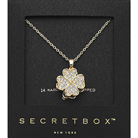 SECRET BOX_14K Gold Dipped CZ Stone Paved Clover Spin Pendant Necklace