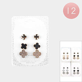 12 SET OF 3 - Quatrefoil Stud Earring Set