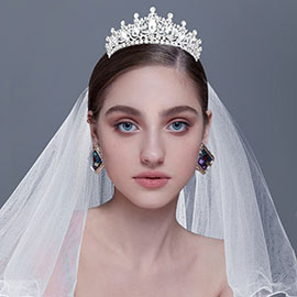 Marquise Stone Pointed Rhinestone Embellished Wedding Princess Tiara