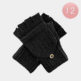 12Pairs - Fingerless Mittens Flap Gloves